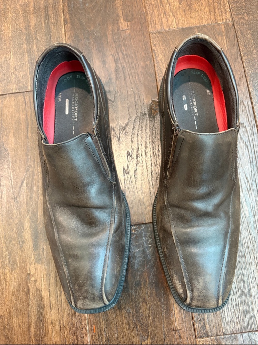 Rockport Men's Dark Brown Slip-On Leather Loafers with Red Insole Accent
